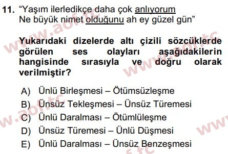 2017 Türk Dili 1 Arasınav 11. Çıkmış Sınav Sorusu