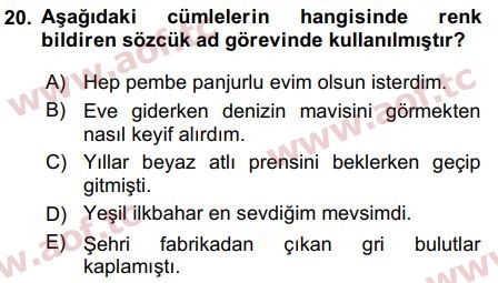 2017 Türk Dili 1 Arasınav 20. Çıkmış Sınav Sorusu