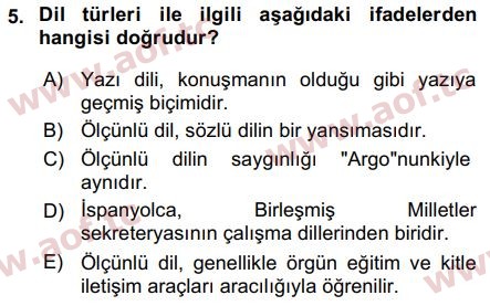 2017 Türk Dili 1 Arasınav 5. Çıkmış Sınav Sorusu
