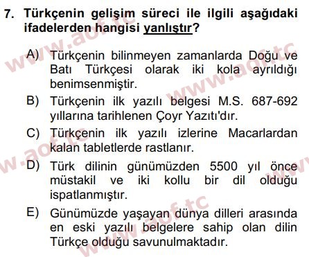 2017 Türk Dili 1 Arasınav 7. Çıkmış Sınav Sorusu