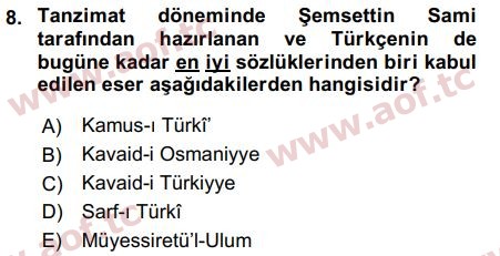 2017 Türk Dili 1 Arasınav 8. Çıkmış Sınav Sorusu