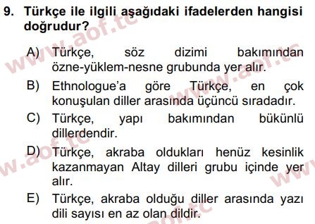 2017 Türk Dili 1 Arasınav 9. Çıkmış Sınav Sorusu