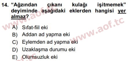 2018 Türk Dili 1 Arasınav 14. Çıkmış Sınav Sorusu
