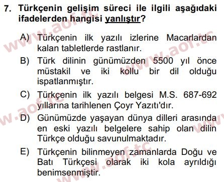 2018 Türk Dili 1 Arasınav 7. Çıkmış Sınav Sorusu