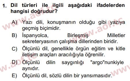 2019 Türk Dili 1 Arasınav 1. Çıkmış Sınav Sorusu