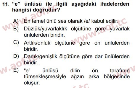 2019 Türk Dili 1 Arasınav 11. Çıkmış Sınav Sorusu