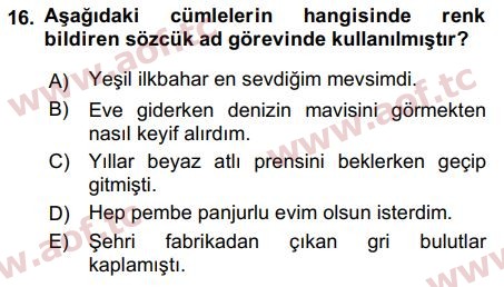 2019 Türk Dili 1 Arasınav 16. Çıkmış Sınav Sorusu