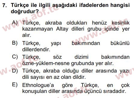 2019 Türk Dili 1 Arasınav 7. Çıkmış Sınav Sorusu