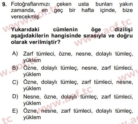 2019 Türk Dili 1 Final 9. Çıkmış Sınav Sorusu