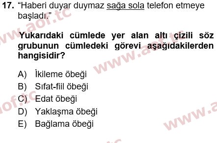 2020 Türk Dili 1 Yaz Okulu 17. Çıkmış Sınav Sorusu