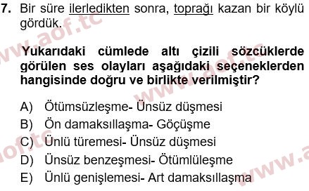 2021 Türk Dili 1 Yaz Okulu 7. Çıkmış Sınav Sorusu