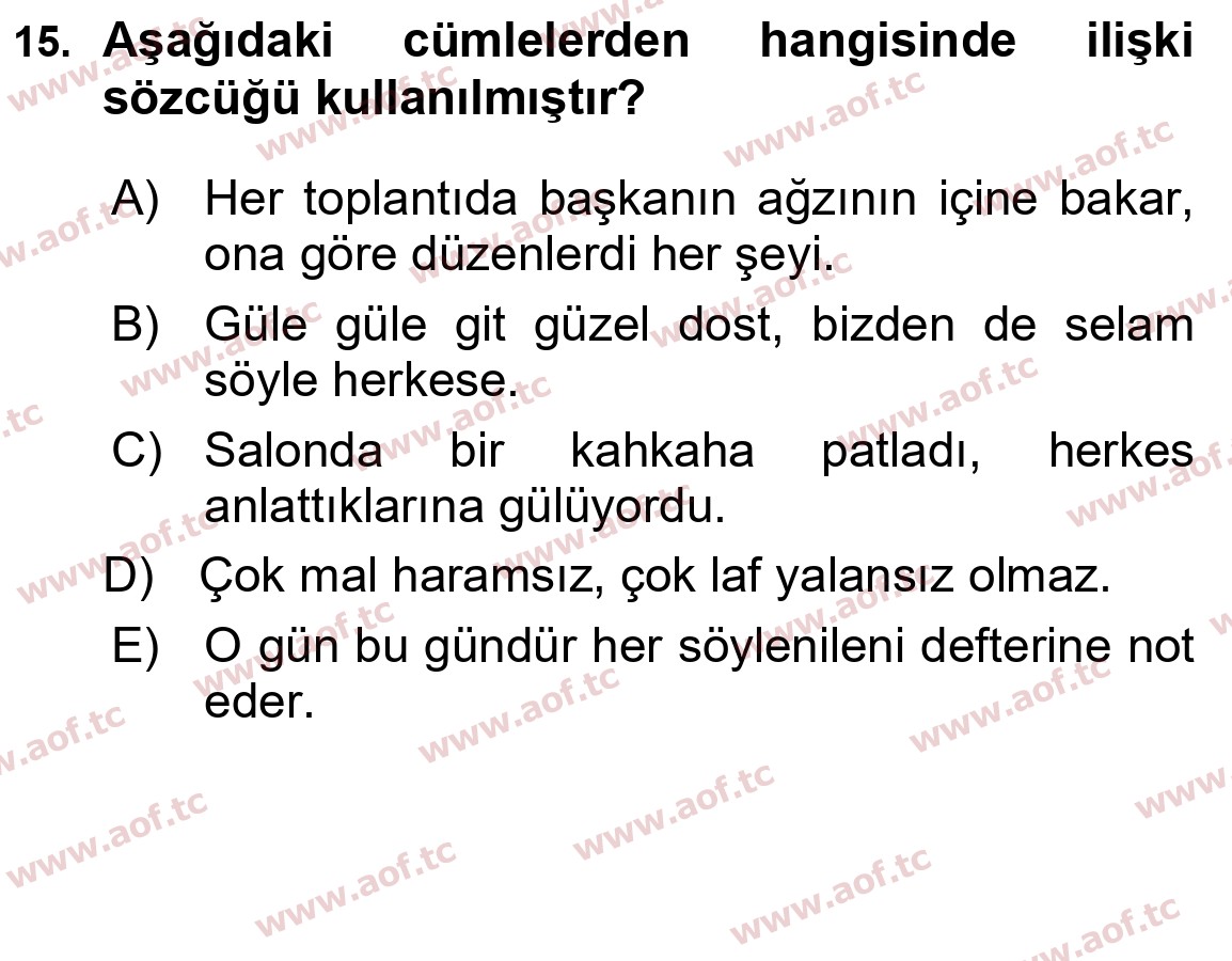 2025 Türk Dili 1 Final 15. Çıkmış Sınav Sorusu