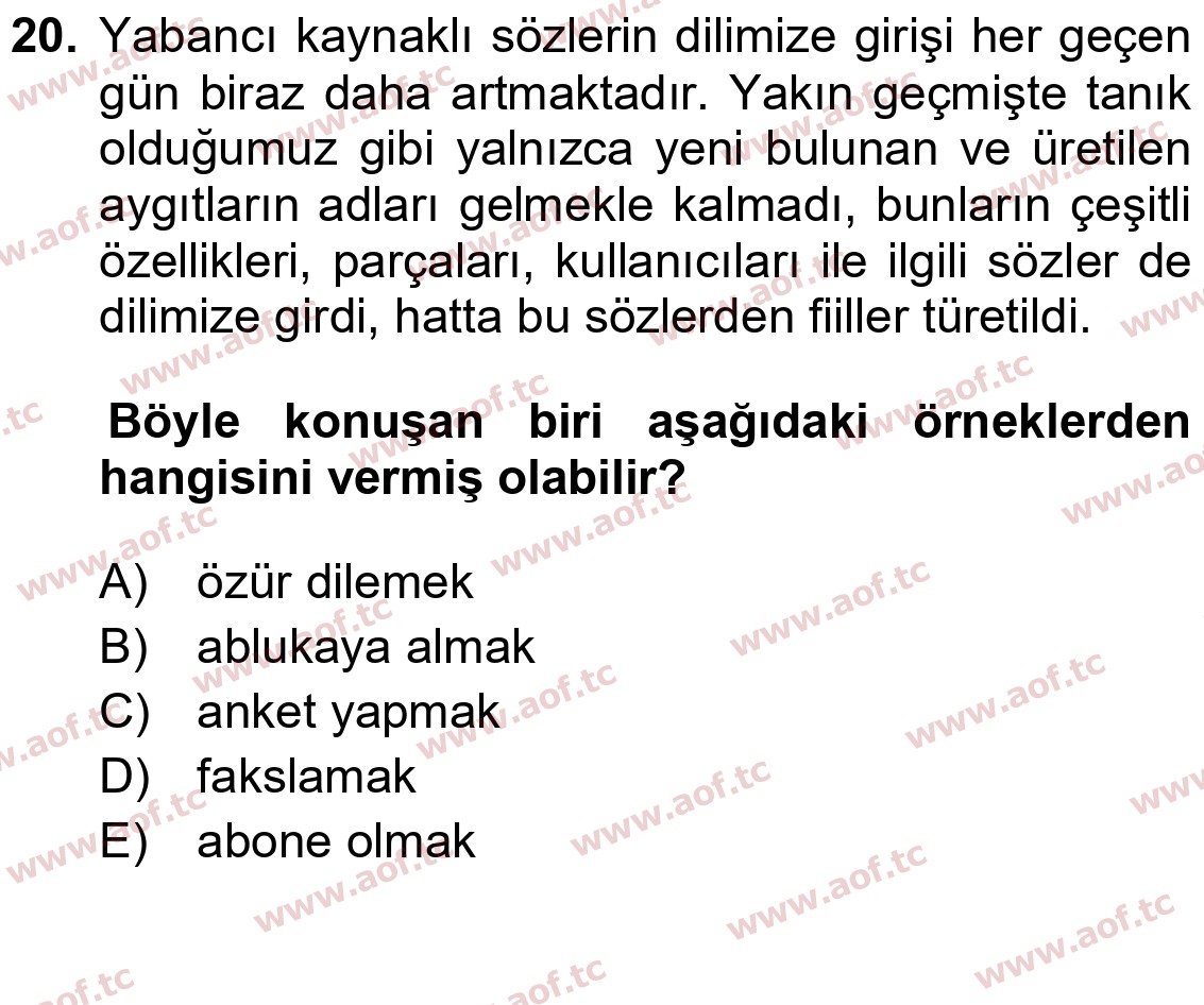 2025 Türk Dili 1 Final 20. Çıkmış Sınav Sorusu