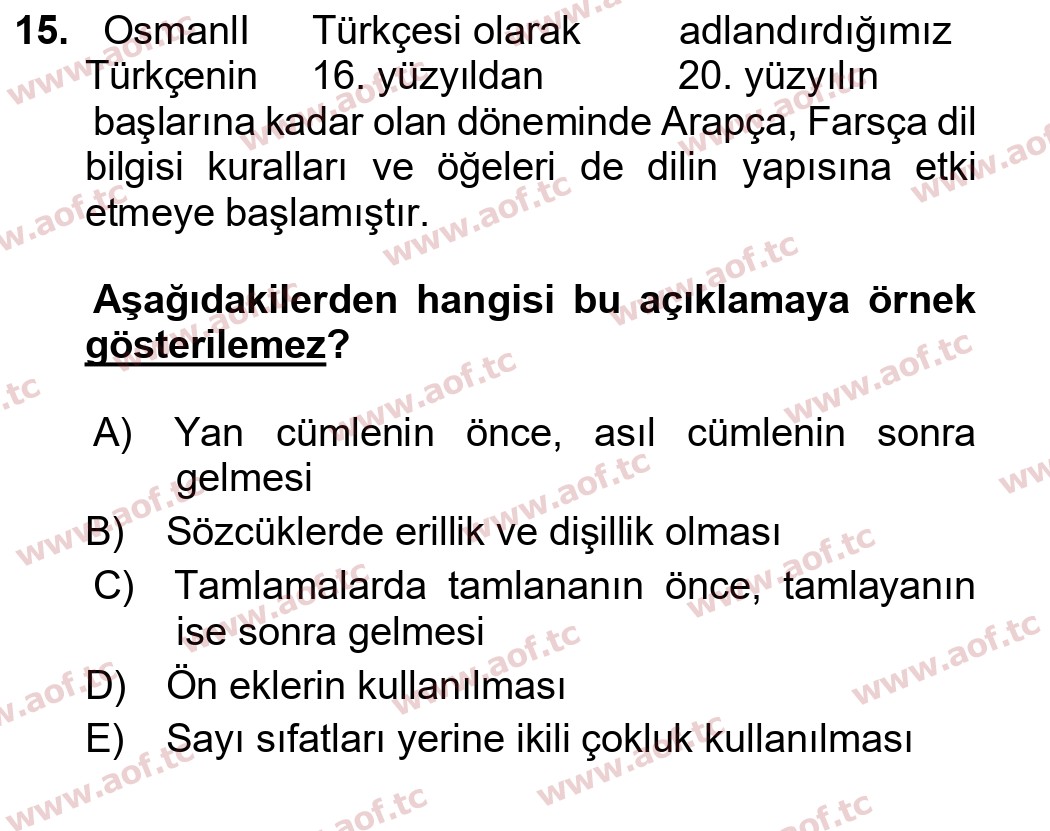 2025 Türk Dili 1 Yaz Okulu 15. Çıkmış Sınav Sorusu