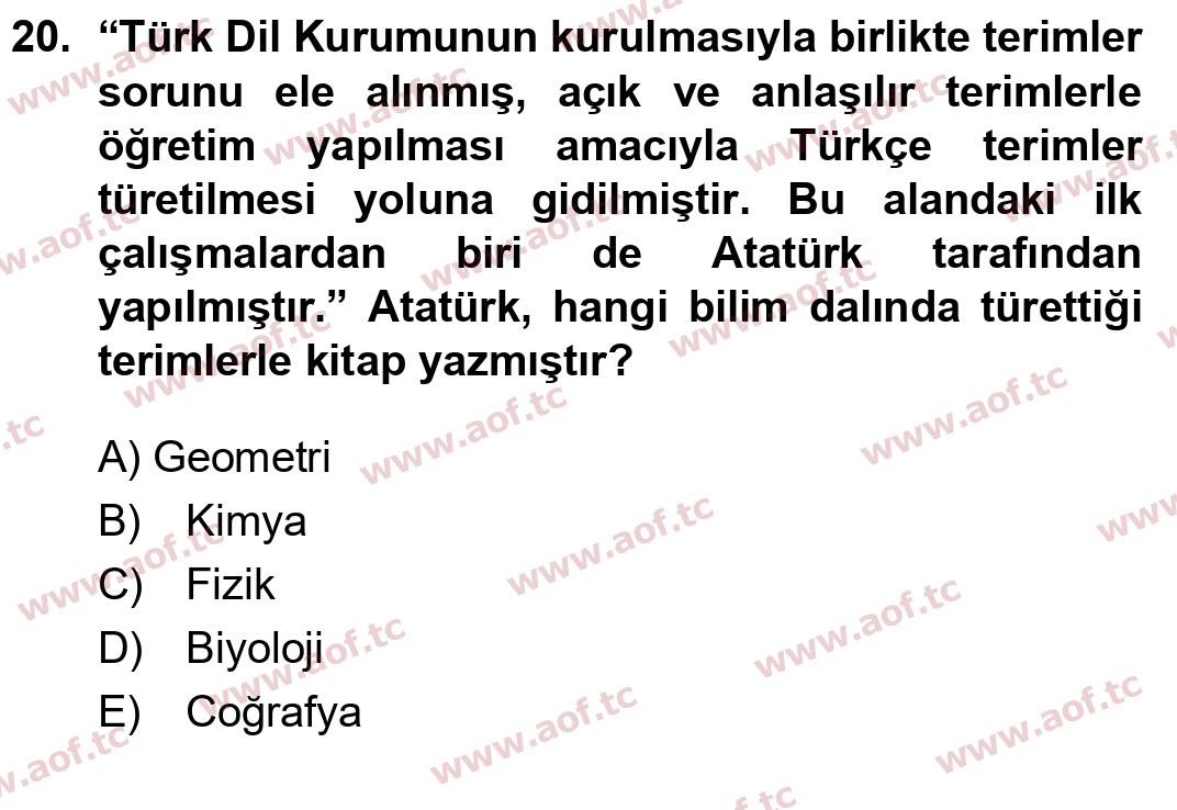 2025 Türk Dili 1 Yaz Okulu 20. Çıkmış Sınav Sorusu