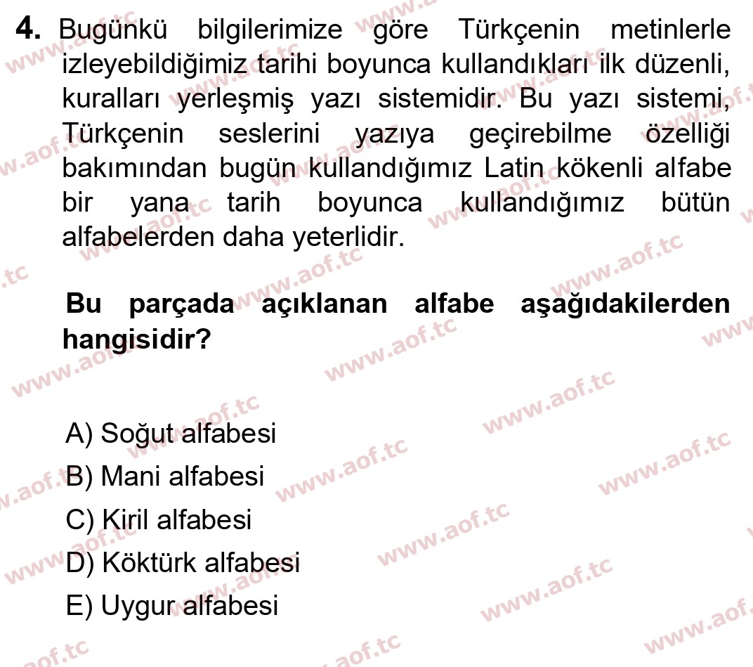 2025 Türk Dili 1 Yaz Okulu 4. Çıkmış Sınav Sorusu