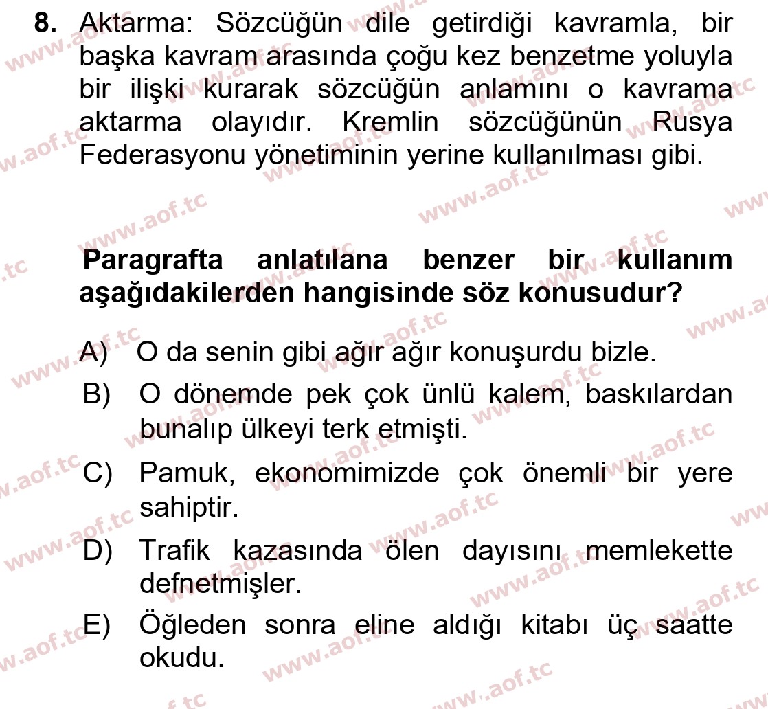 2026 Türk Dili 1 Arasınav 8. Çıkmış Sınav Sorusu