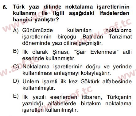 2015 Türk Dili 2 Arasınav 6. Çıkmış Sınav Sorusu