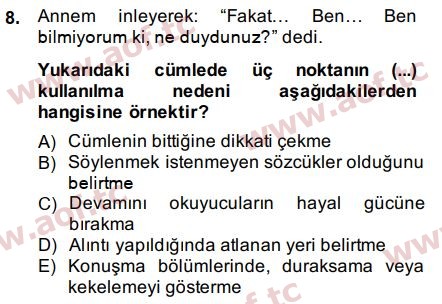 2015 Türk Dili 2 Arasınav 8. Çıkmış Sınav Sorusu