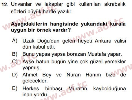 2015 Türk Dili 2 Arasınav 12. Çıkmış Sınav Sorusu