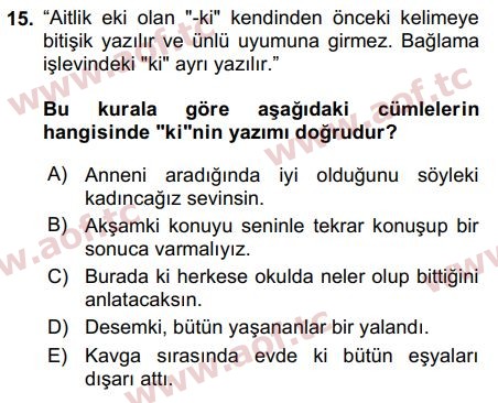 2015 Türk Dili 2 Arasınav 15. Çıkmış Sınav Sorusu