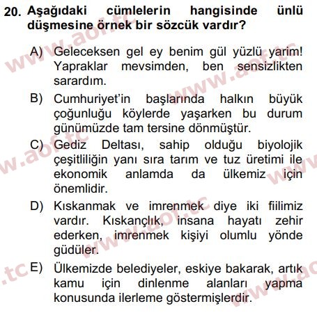 2015 Türk Dili 2 Arasınav 20. Çıkmış Sınav Sorusu