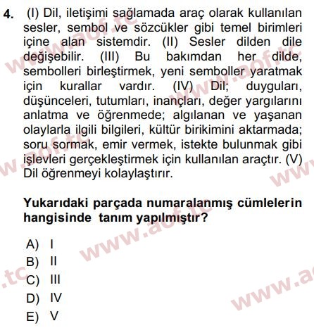 2015 Türk Dili 2 Arasınav 4. Çıkmış Sınav Sorusu