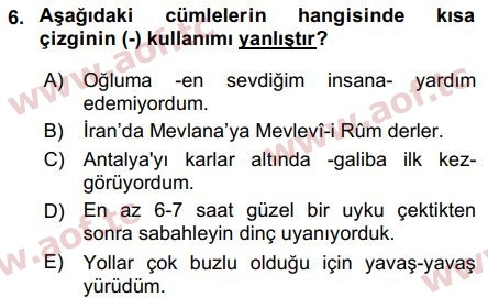 2015 Türk Dili 2 Arasınav 6. Çıkmış Sınav Sorusu
