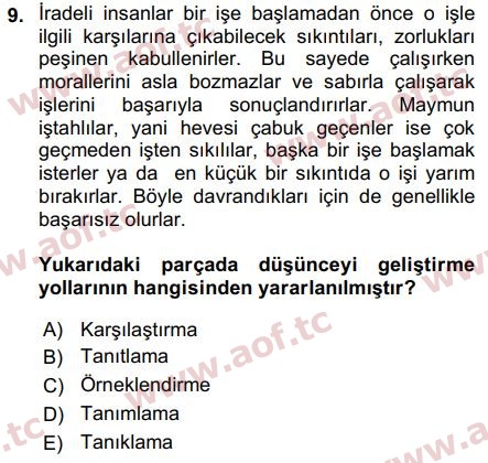2015 Türk Dili 2 Arasınav 9. Çıkmış Sınav Sorusu