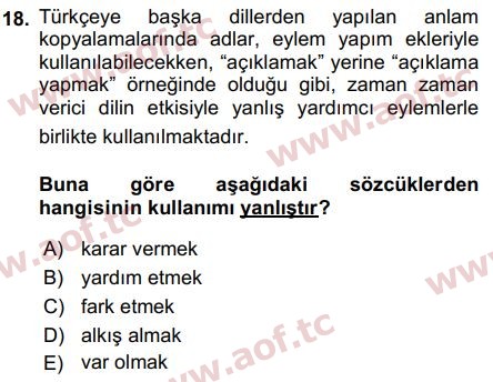2016 Türk Dili 2 Final 18. Çıkmış Sınav Sorusu