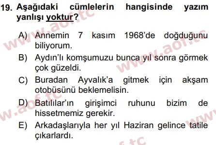 2017 Türk Dili 2 Arasınav 19. Çıkmış Sınav Sorusu