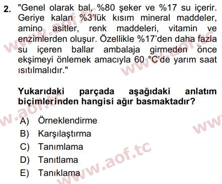 2017 Türk Dili 2 Arasınav 2. Çıkmış Sınav Sorusu