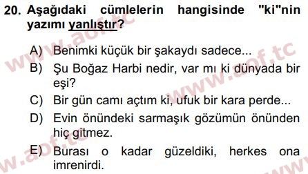 2017 Türk Dili 2 Arasınav 20. Çıkmış Sınav Sorusu