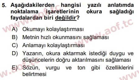 2017 Türk Dili 2 Arasınav 5. Çıkmış Sınav Sorusu