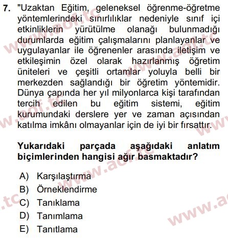 2017 Türk Dili 2 Arasınav 7. Çıkmış Sınav Sorusu