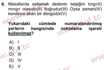 2017 Türk Dili 2 Arasınav 9. Çıkmış Sınav Sorusu
