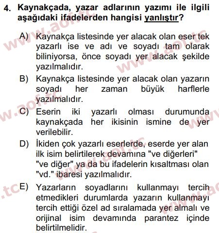 2017 Türk Dili 2 Final 4. Çıkmış Sınav Sorusu