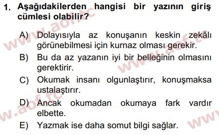2018 Türk Dili 2 Arasınav 1. Çıkmış Sınav Sorusu