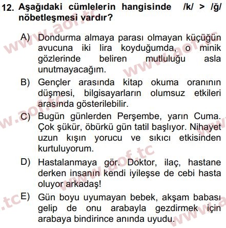2018 Türk Dili 2 Arasınav 12. Çıkmış Sınav Sorusu