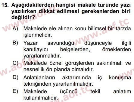 2018 Türk Dili 2 Arasınav 15. Çıkmış Sınav Sorusu