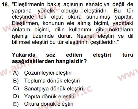 2018 Türk Dili 2 Arasınav 18. Çıkmış Sınav Sorusu