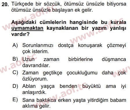 2018 Türk Dili 2 Arasınav 20. Çıkmış Sınav Sorusu