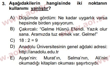 2018 Türk Dili 2 Arasınav 3. Çıkmış Sınav Sorusu