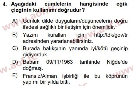 2018 Türk Dili 2 Arasınav 4. Çıkmış Sınav Sorusu