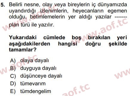 2018 Türk Dili 2 Arasınav 5. Çıkmış Sınav Sorusu
