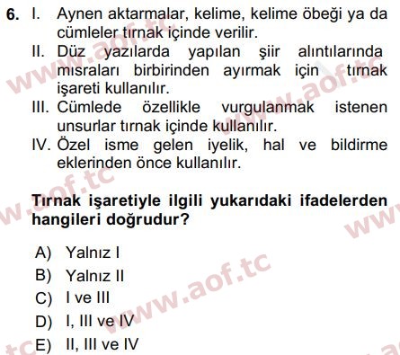 2018 Türk Dili 2 Arasınav 6. Çıkmış Sınav Sorusu