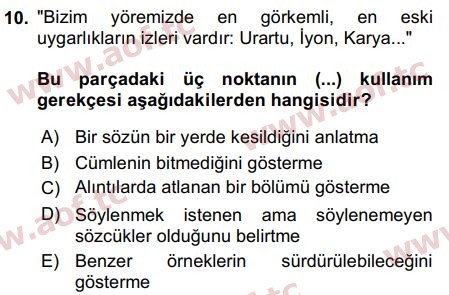 2019 Türk Dili 2 Arasınav 10. Çıkmış Sınav Sorusu