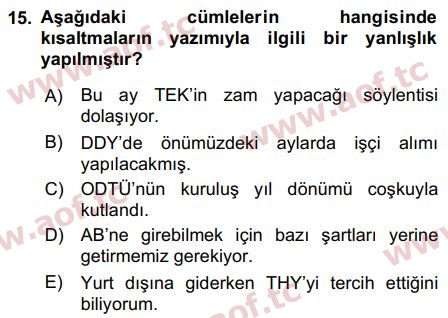 2019 Türk Dili 2 Arasınav 15. Çıkmış Sınav Sorusu