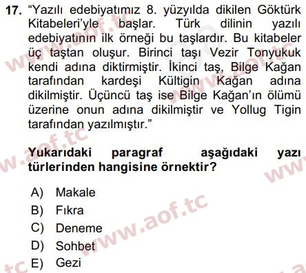 2019 Türk Dili 2 Arasınav 17. Çıkmış Sınav Sorusu