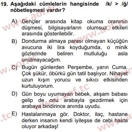 2019 Türk Dili 2 Arasınav 19. Çıkmış Sınav Sorusu